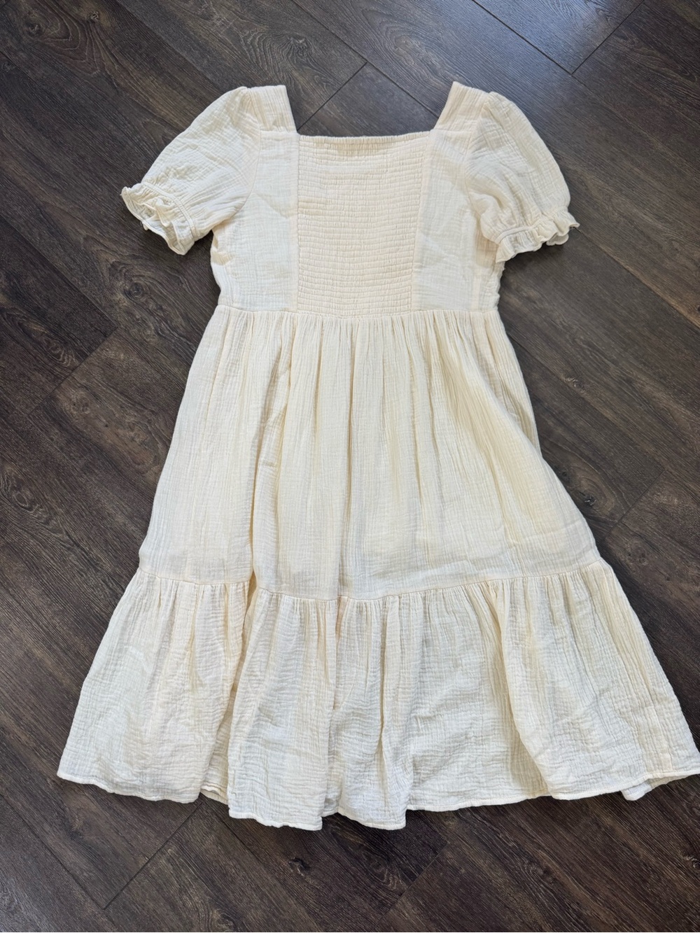 Böhme Cream 100% Cotton Square Neck Puff Sleeve Midi Dress M Smocked - Picture 6 of 7